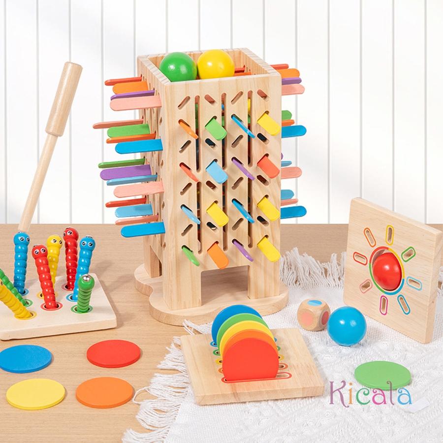 Montessori Game Wooden Stick Tower Toy Color Shapes Sorting Toy Motor Skills Development Stick Counting Math Toy For Kids