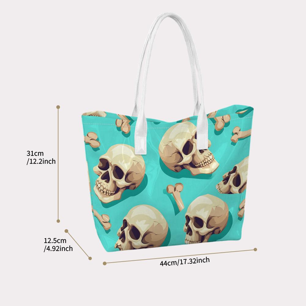 Stylish Skull Pattern Tote Bag Trendy Portable Daily Use Casual Shoulder Bag