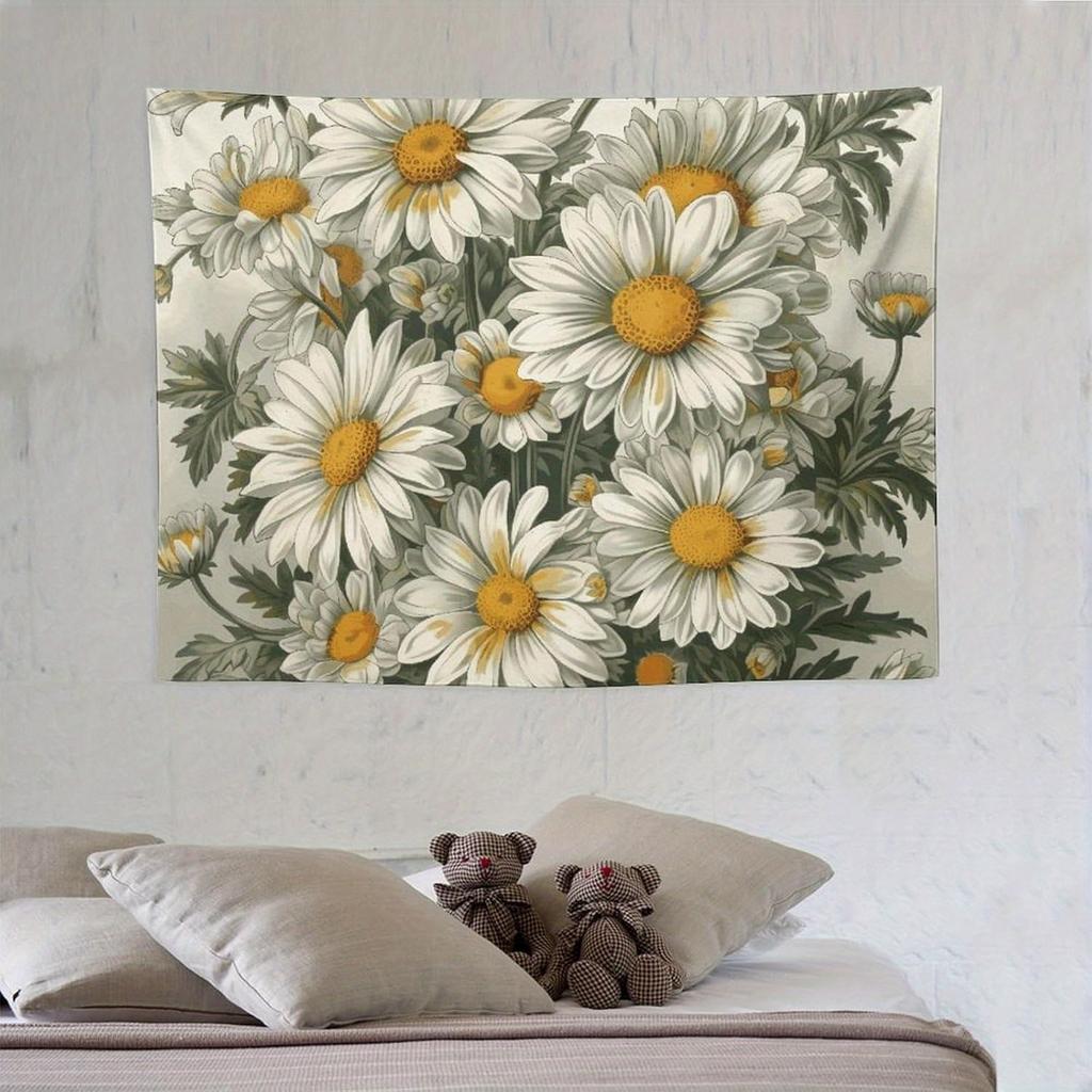 1pc Watercolor Daisy Tapestry Wall Hanging - Polyester Fabric, Machine Washable, Great for Bedroom Dorm Living Room Decoration