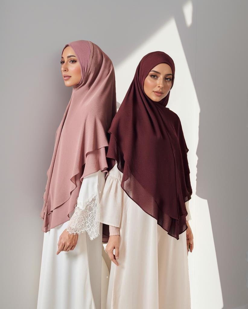 1pc Double Layered Chiffon Ready To Wear Instant Hijabs Solid Headscarf Foulard Femme Musulman Shawl Wrap Bandana
