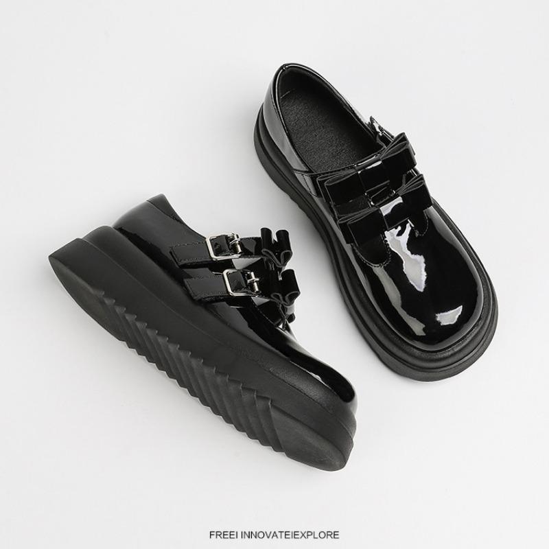 Platform Thick-soled Leather Shoes for Women New Style College Style Bowknot Cute Mary Jane Shoes Shallow Mouth Single Shoes