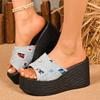 Plus Size 36-43 Casual Denim Strappy Sandals for Women 2025 Spring New Arrival Wedge Sandals