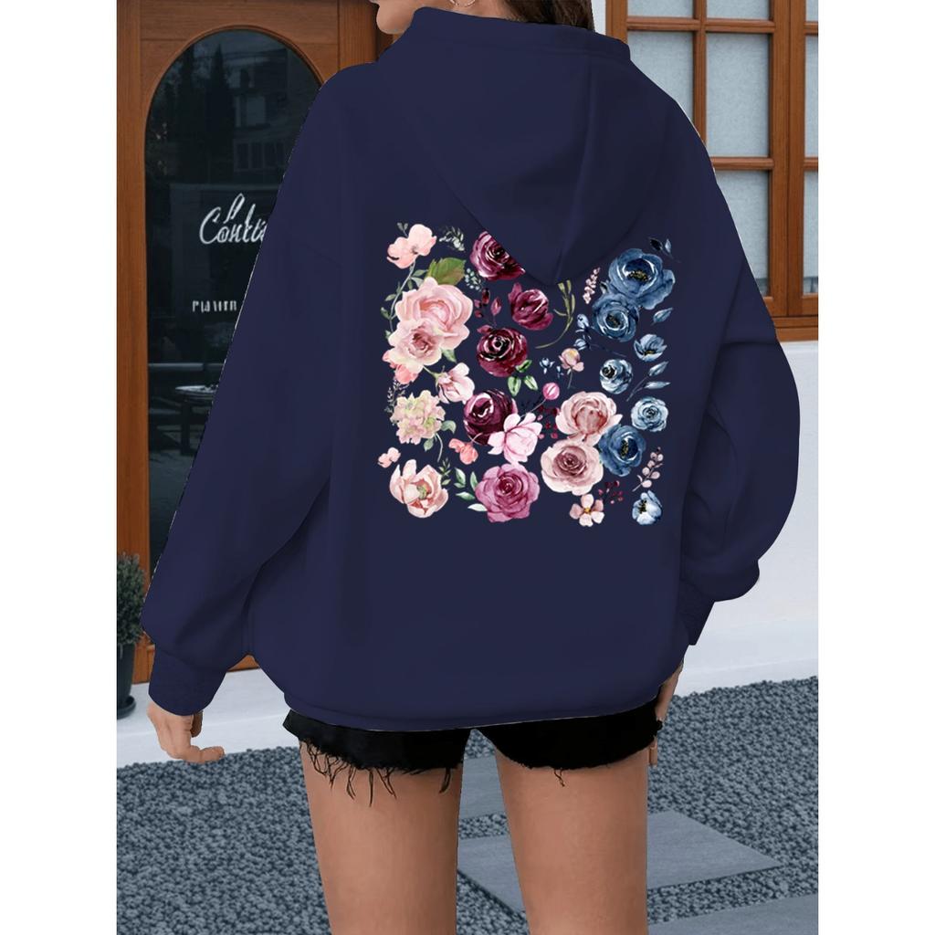 Watercolor Rose Print Women Hoody Vintage Loose Bohemia Wildflower Sweatshirt Long Sleeve Boho Plant Theme Female Hoodies