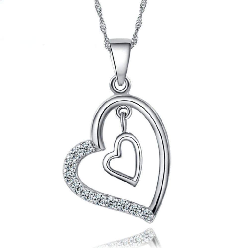 Silver Plated Copper Necklace Short Heart Pendant Fashion Jewelry for Women