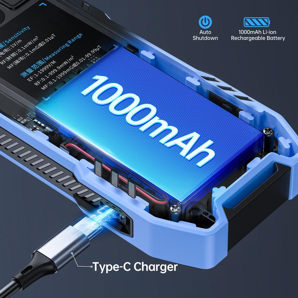 FNIRSI ERD-10 4-v-1 Detektor elektromagnetického záření, Síla elektrického a magnetického pole, RF výkon, Monitor teploty