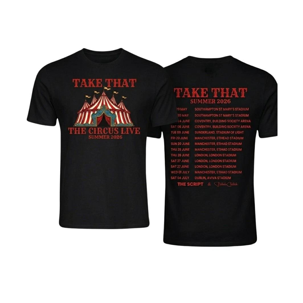 Take That The Circus Live 2026 T-Shirt - Summer Tour Dates Back Print Fan Tee 2XL