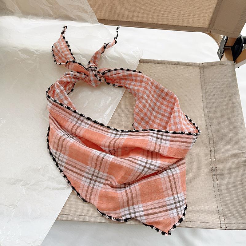 Spring Autumn Women Scarf Linen Cotton Headband Kids Triangle Scarf Baby Neck Scarf Plaid Versatile Korean Style