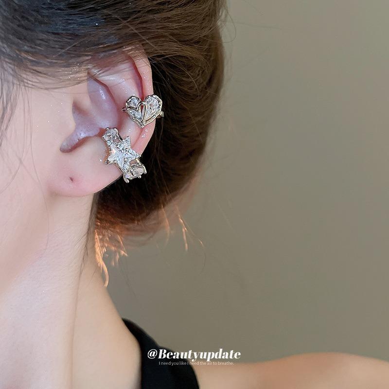 Light luxury zircon love stars round earless ear bone clips personalized trend earrings fashionable cold wind ear clips women