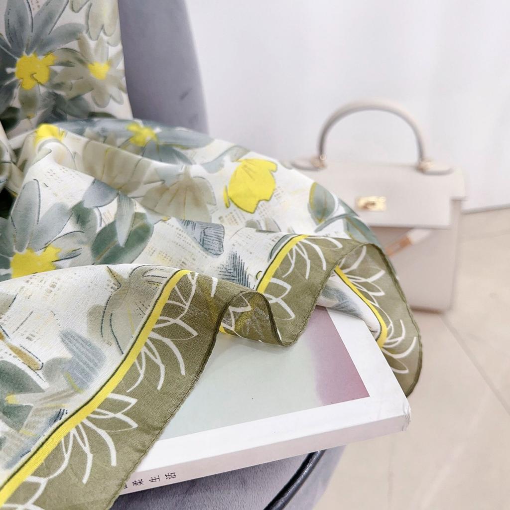 Flower Print Satin Scarf Imitation Silk Soft Skin Friendly Shawl Spring Autumn Casual Decoration Inelastic Neck Scarf