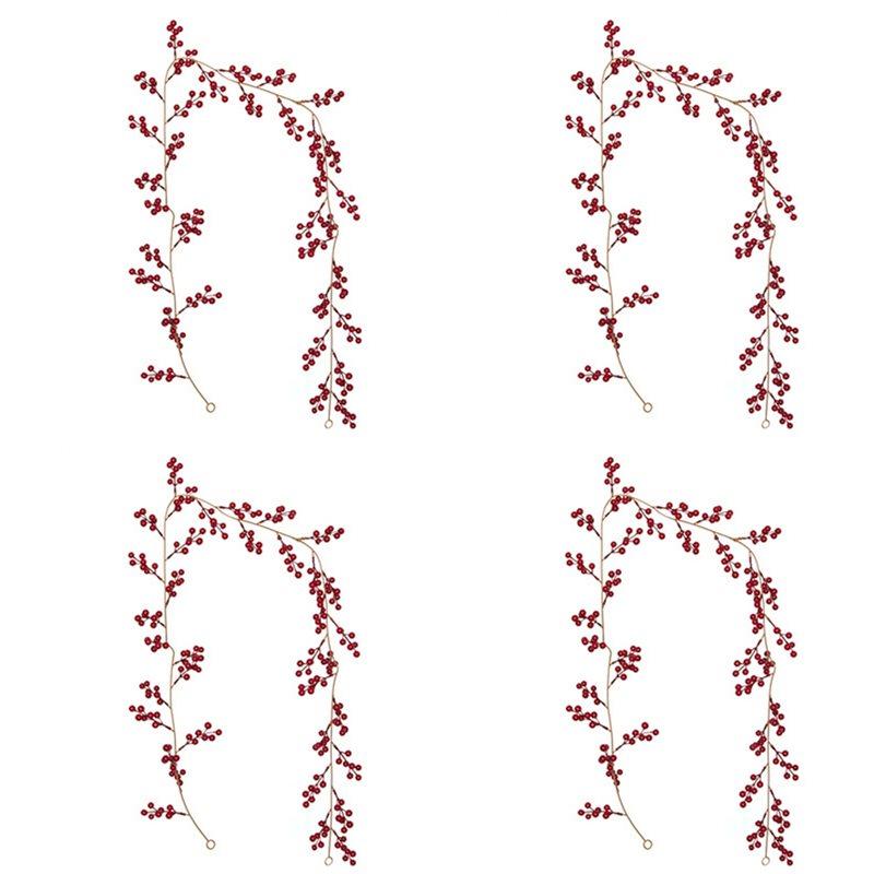 4X Christmas Red Berry Garland, Artificial Burgundy Red Pip Berry Artificial Berry Garland For Indoor Outdoor Decoration