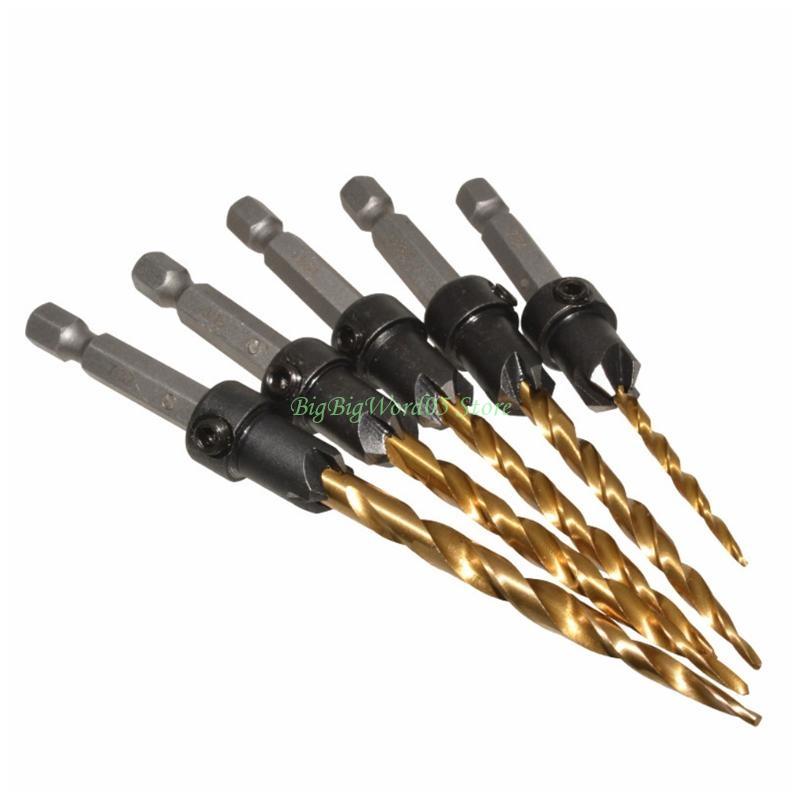 24TE Sturdy Countersink Drill Bit Set Fit for Wood /Plastic /Metal 5 Pcs