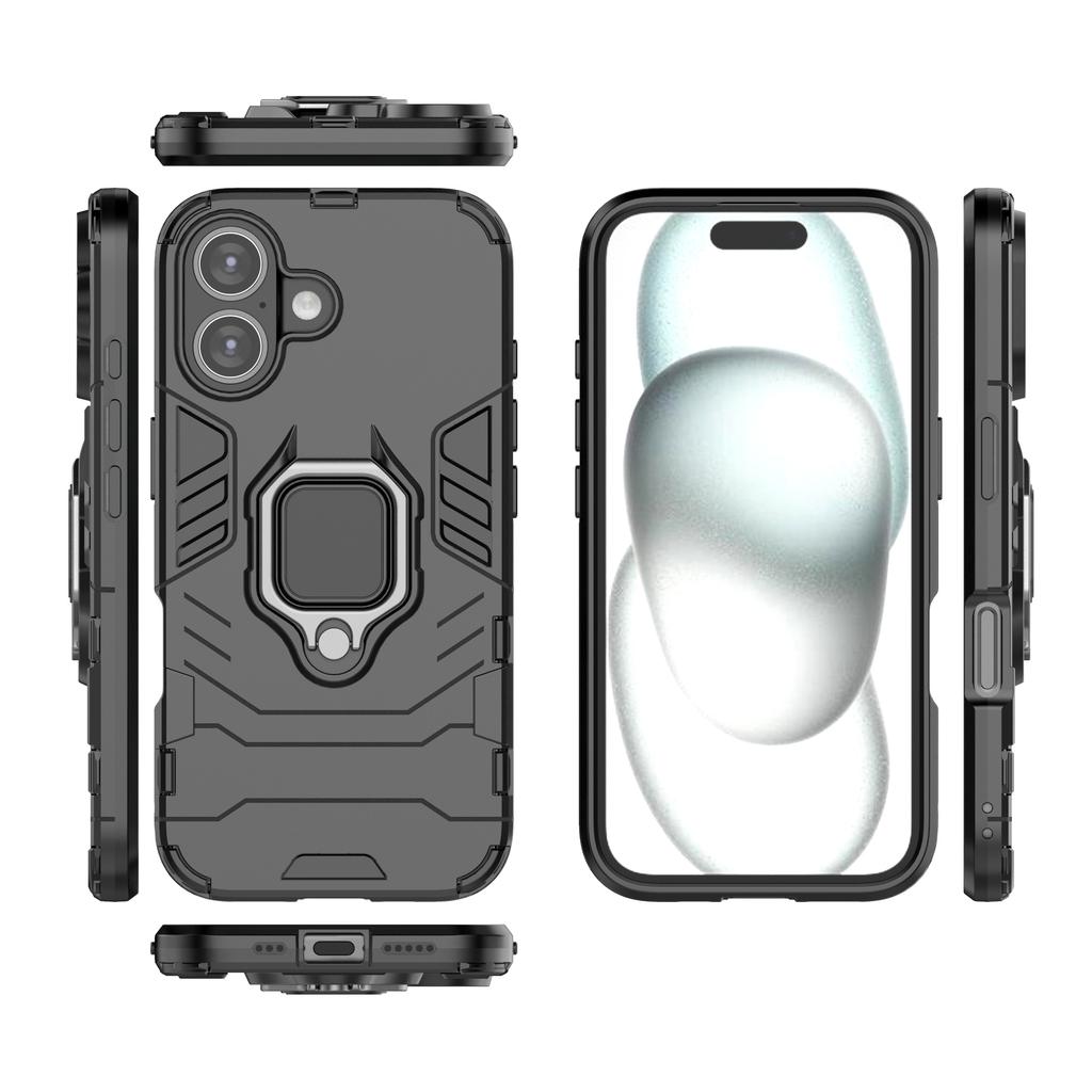 For iPhone 16 Case PC+TPU Ring Holder Kickstand Phone Armor Cover