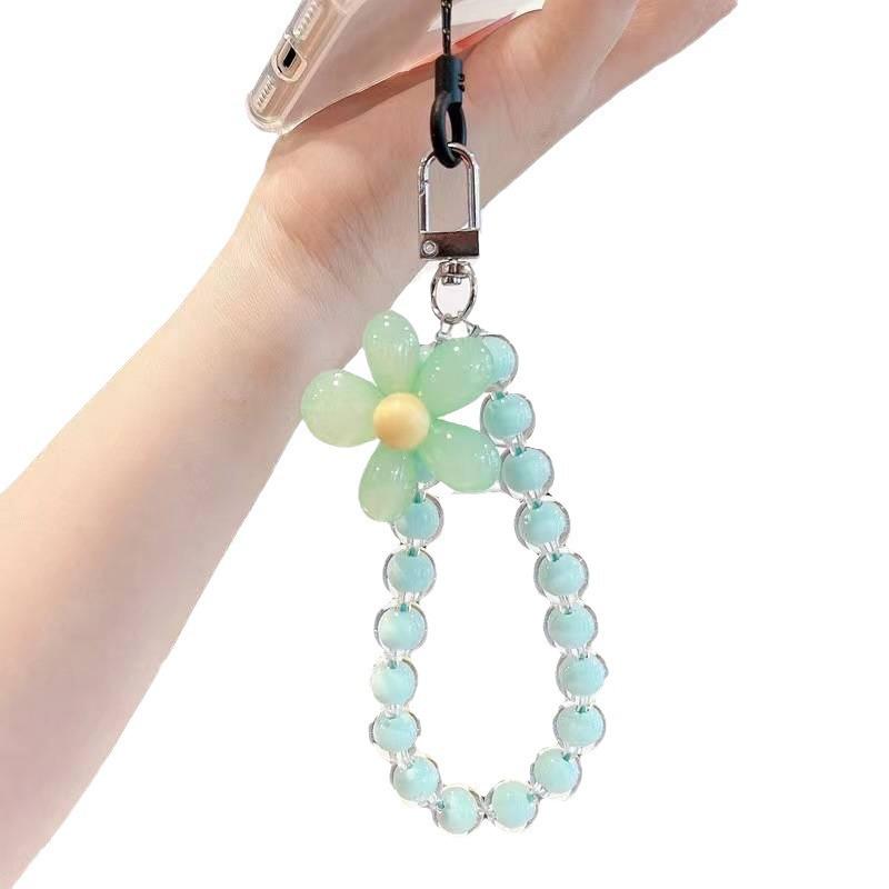 Macaron Beaded Flower Phone Lanyard - Japanese & Korean INS Style Wrist Strap