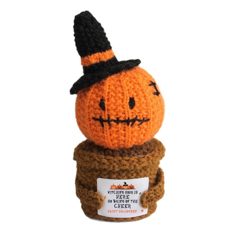 New Positive Energy Ghost Pot Hug Pocket Mini Handmade Plush Wool Knitting Doll with Card Funny Christams Gift Home Room Decorat