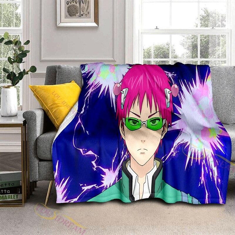 Anime Kusuo Saiki Peeker Customized Blanket Plush Flannel Decoration Bed Home Throw Sofa Blankets Unisex Children Boys Gifts