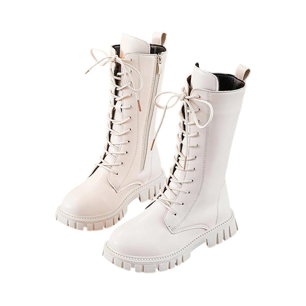 Autumn/Winter ZIP Fashion Cool Baby Girls Warm Square Heel Round Toe Casual Lace-Up Comfortable Kids Black Mid Boots