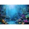 Blue Underwater World Photography Background Ocean Undersea Coral Castle Shells Kid Birthday Party Decor Portrait Photo Backdrop