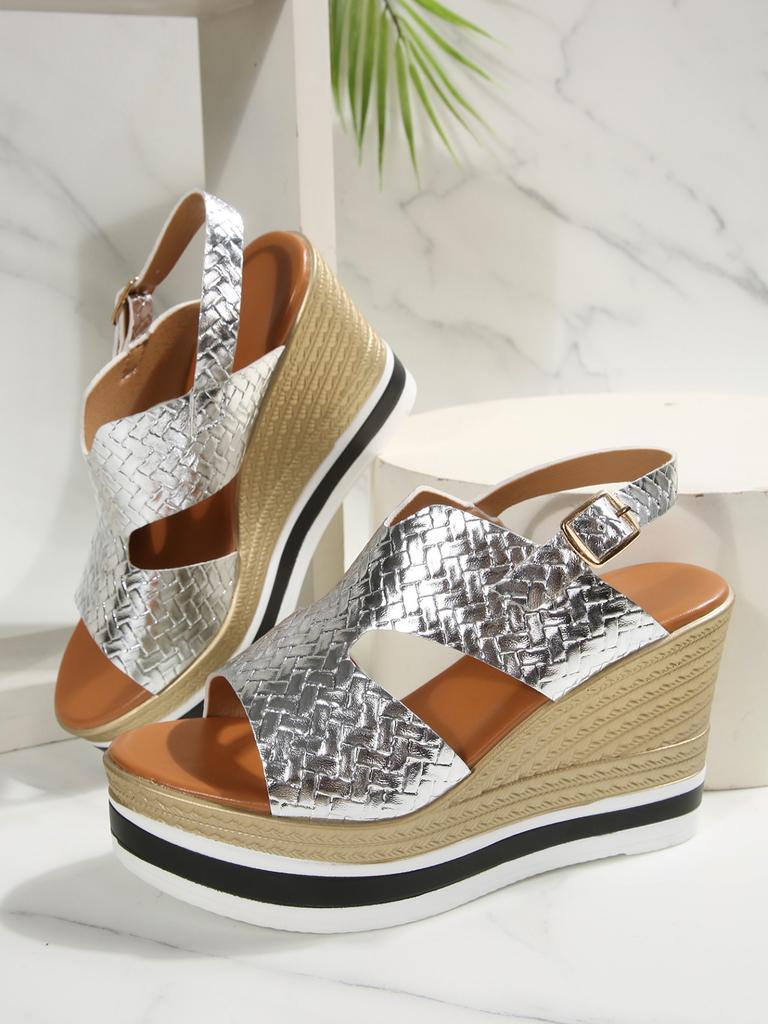 Foreign trade soft leather sandals women's thick-soled wedges 2025 summer matte one-word buckle with waterproof table Roman sandals