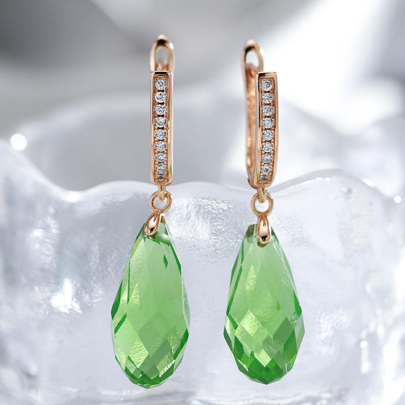 Luxury Shiny Pendant Earrings  Rose Gold Water Drop Green Natural Zircon Inlay Fashion Party Wedding Jewelry