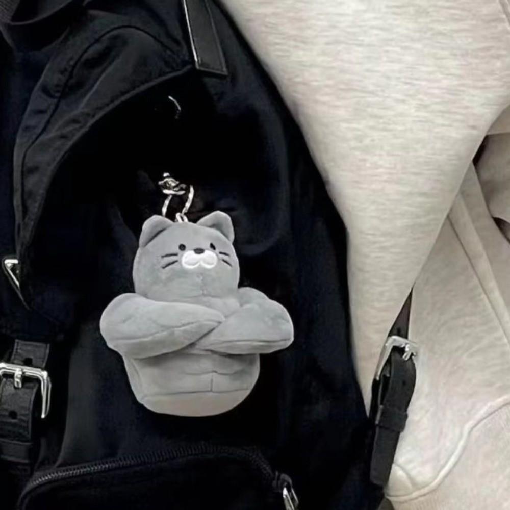 Fluffy Cat Plush Pendant Soft Cartoon Plush Keyring Cute Muscle Cat Plush Keychain  Men