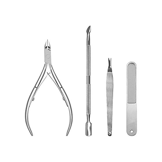 YFFSFDC Cuticle Nipper, Cuticle Pusher, Cuticle Cutter, Nail File, 4 Piece Set, Cuticle Care Tool, Nail Nipper, Cuticle Cutter, Cuticle Treatment,