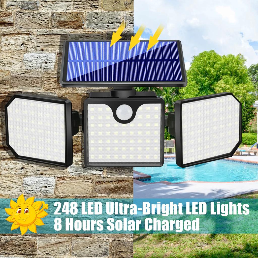 230LED Solar Lamps Wall Light Waterproof IP65 Outdoor Warning Light Strobe Garage Lamp Strobe Light Control Human Body Induction