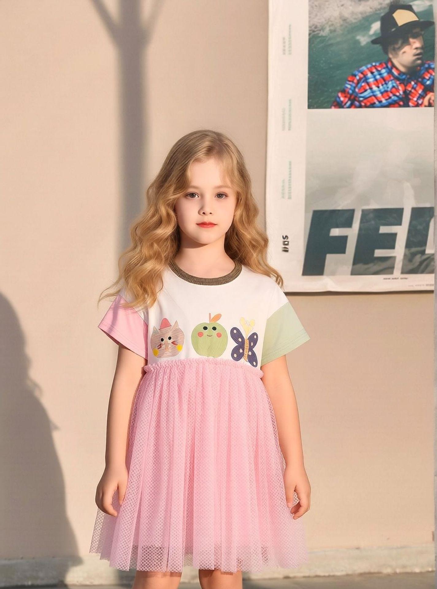 Girls Summer Short Sleeve Tulle Dress Cute Princess Dress for Toddlers and Kids 90