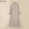 ZANZEA Damen Lässig Rundhals Locker Langarm Blumenmuster Kleid