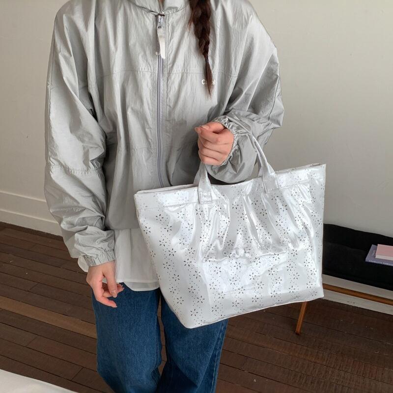 Transparent Pvc Tote Bag Large Capacity Waterproof Floral Pattern Shoulder Bag Lightweight Handbag For Women Work Commut Handbag