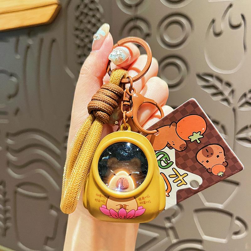 Capybara Schoolbag Light-Up Keychain Cartoon PVC Glow-in-the-Dark DIY Bag Charm Cute Children's Small Gift