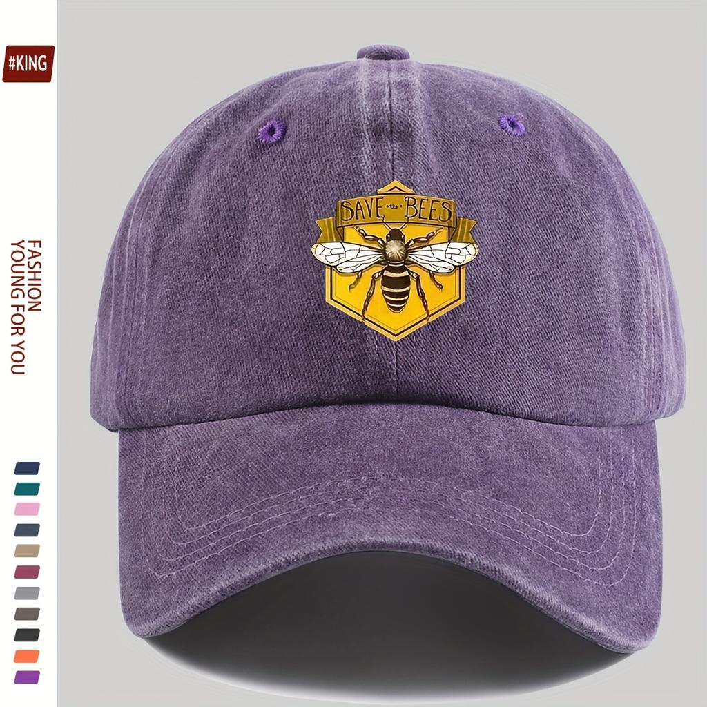 Retro bee patterned printed baseball cap with adjustable breathability and sun protection for street skateboarding couples