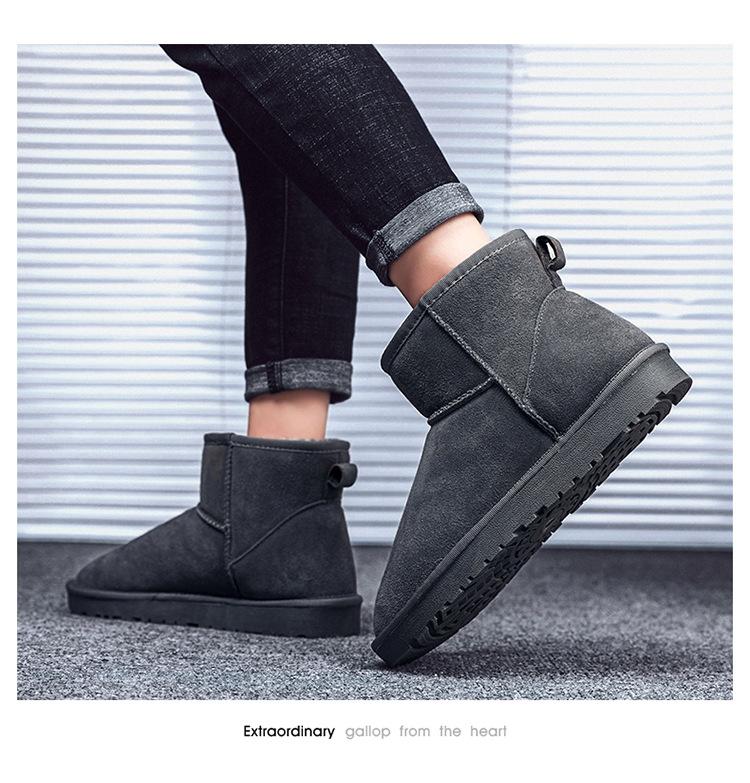 Winter New Shoes for Men Women Leather Boots Warm Plush Leather Casual Shoes Couples Thick-soled Short Snow Boots 35-46