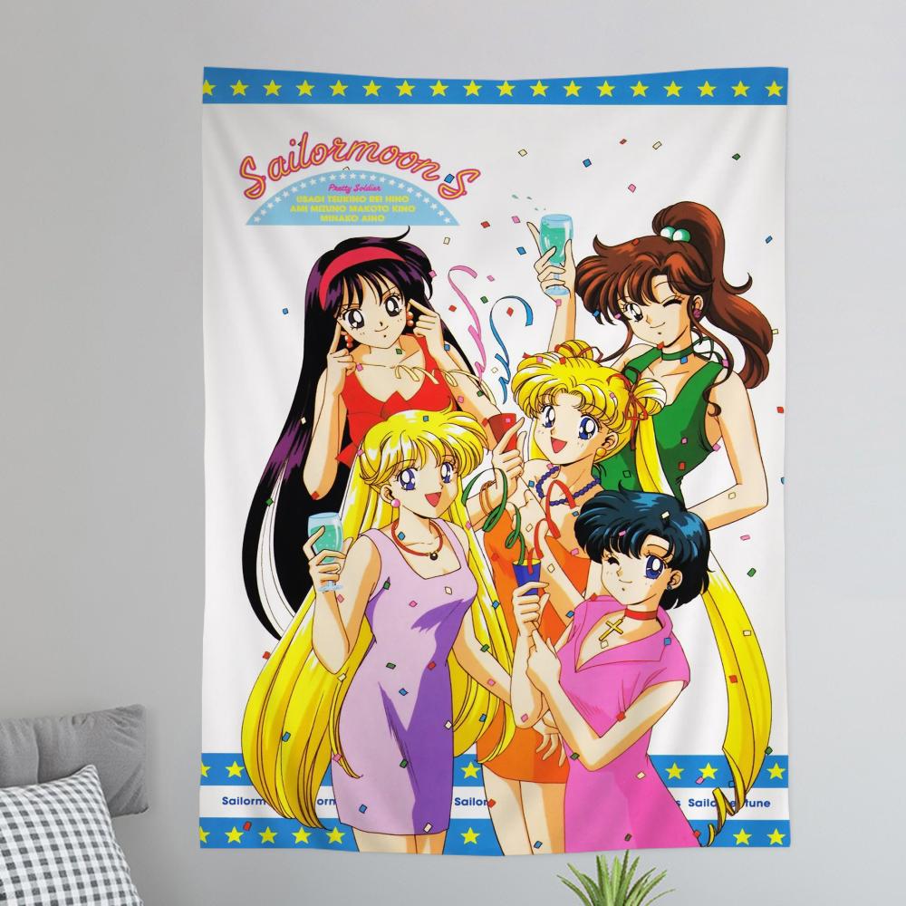 Sailor Moons Comic Cover Hanging Bohemian Tapestry Hanging Tarot Hippie Wall Rugs Dorm Japanese Tapestry