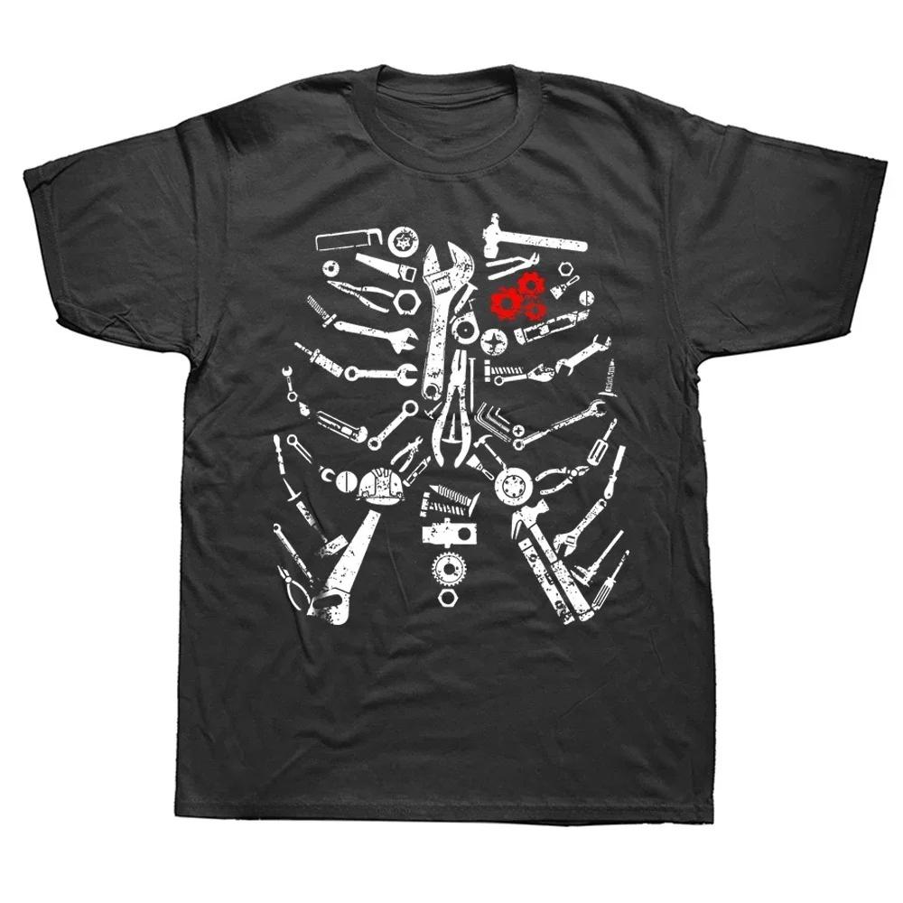 Vintage Mechanic Skull & Tools Graphic T-Shirt Cotton Oversized Unisex Street Fashion New Style Summer Short Sleeve 4XL