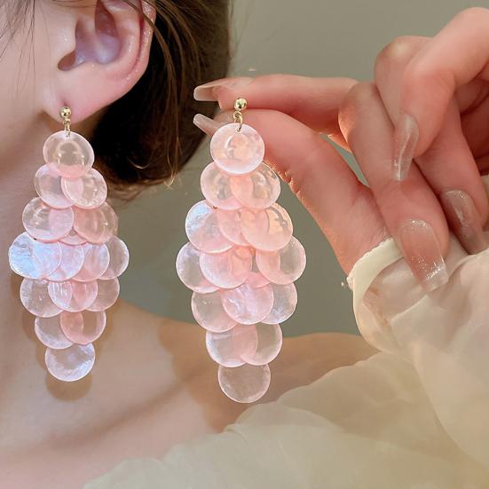 1 Pair Long Style Multi-Layer Drop Earrings Translucent Metal Needle Design Artificial Crystal