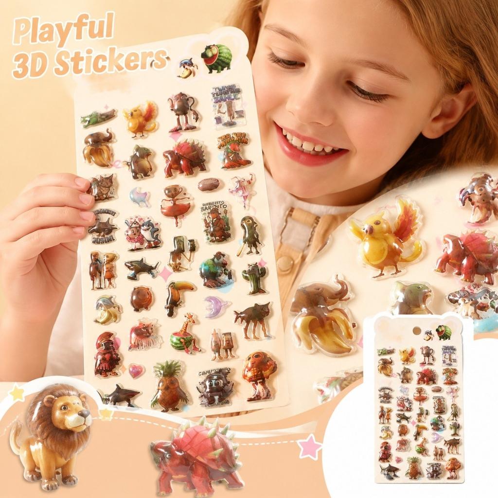Cute 3D Stickers for Kids, Embossed Decorative Stickers for Girls with Creatures