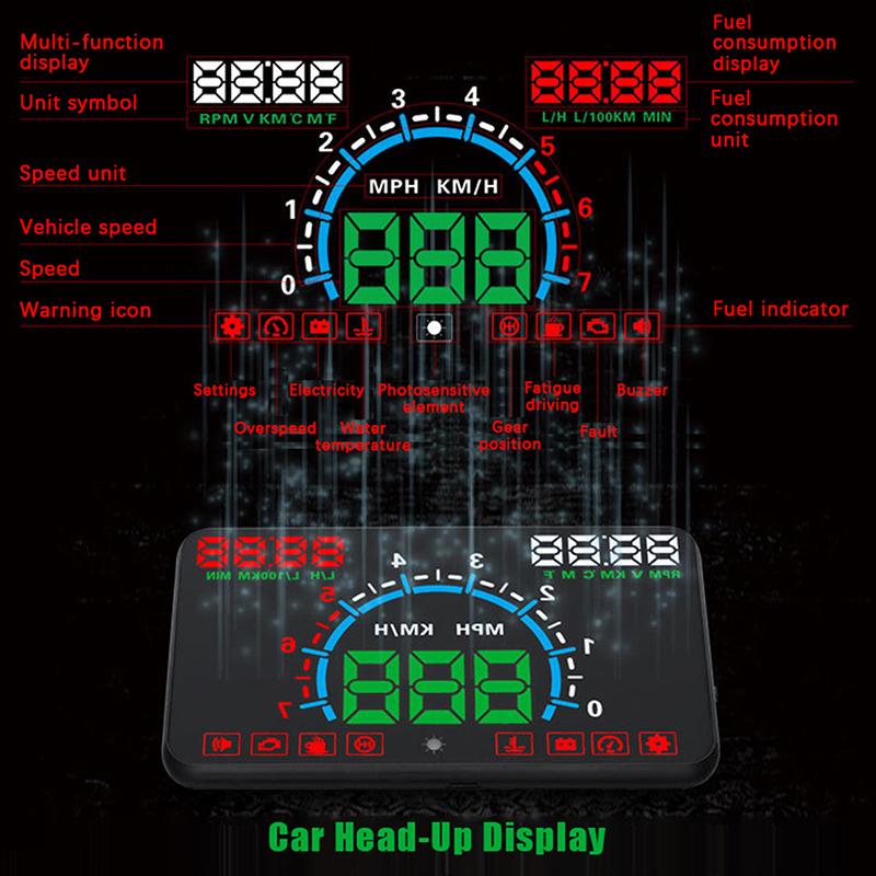 Informações de Condução do Carro Head Up Display Velocímetro Consumo de Óleo Velocidade Temperatura da Água Projetor de Para-brisa HUD OBD2 Caminhão