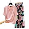 T-shirt girocollo in modal con pantaloni a gamba larga floreali in popeline Set pigiama estivo sottile Tuta casual larga per dormire Loungewear comodo tutto da abbinare