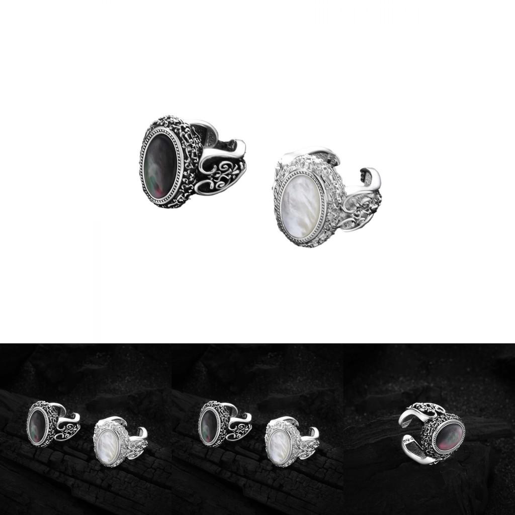 Chic 925 Silver Vintage Inspired Adjustable Black Onyx Ring For Womens Accessories