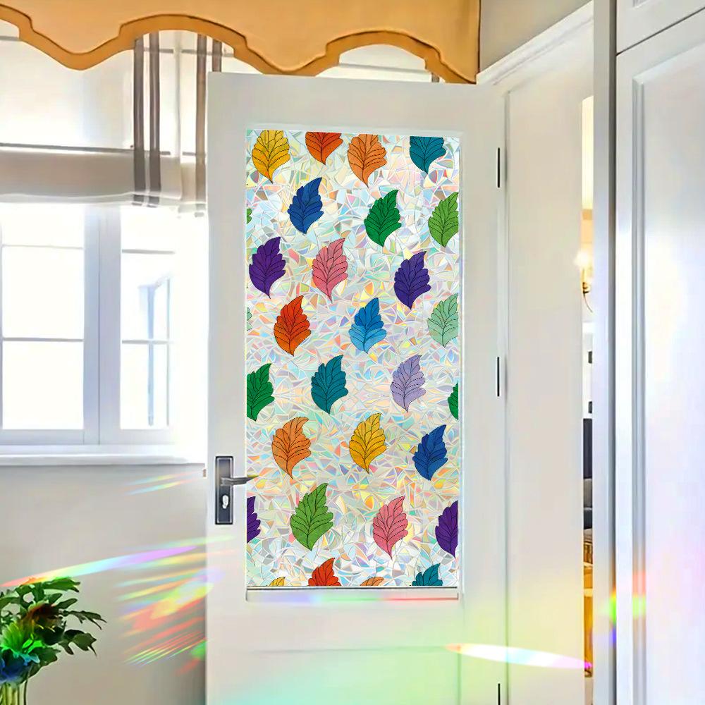 Laser-colored Leaf Study Home Glass Window Decorative Stickers