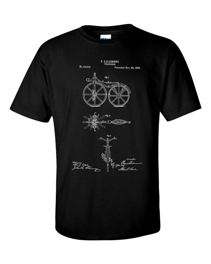 First Bicycle Patent 1866 Velocipede Bike Blueprint Cyclist TShirt