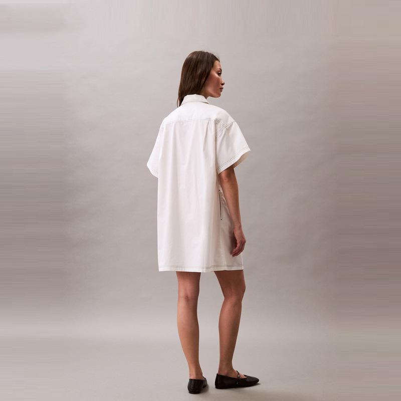 Calvin Klein Vintage Cotton Contrast Stitch Half-Placket Shirt Dress Women Dresses 47C016G
