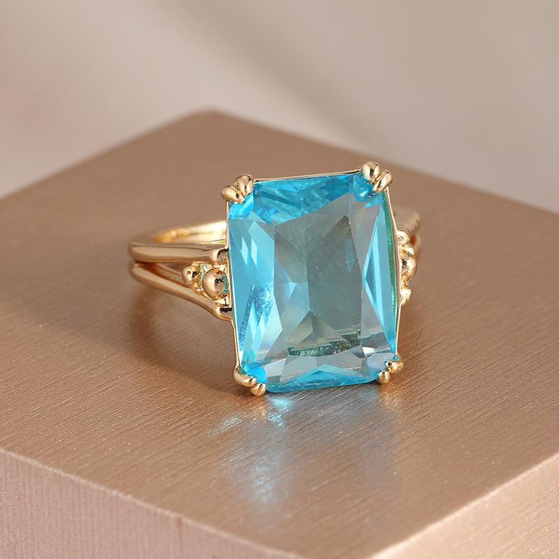 Vintage Elegant Blue Square Wide-faced Geometric Rings Banquet or Holiday Jewelry Accessories for Women's Holiday Parties