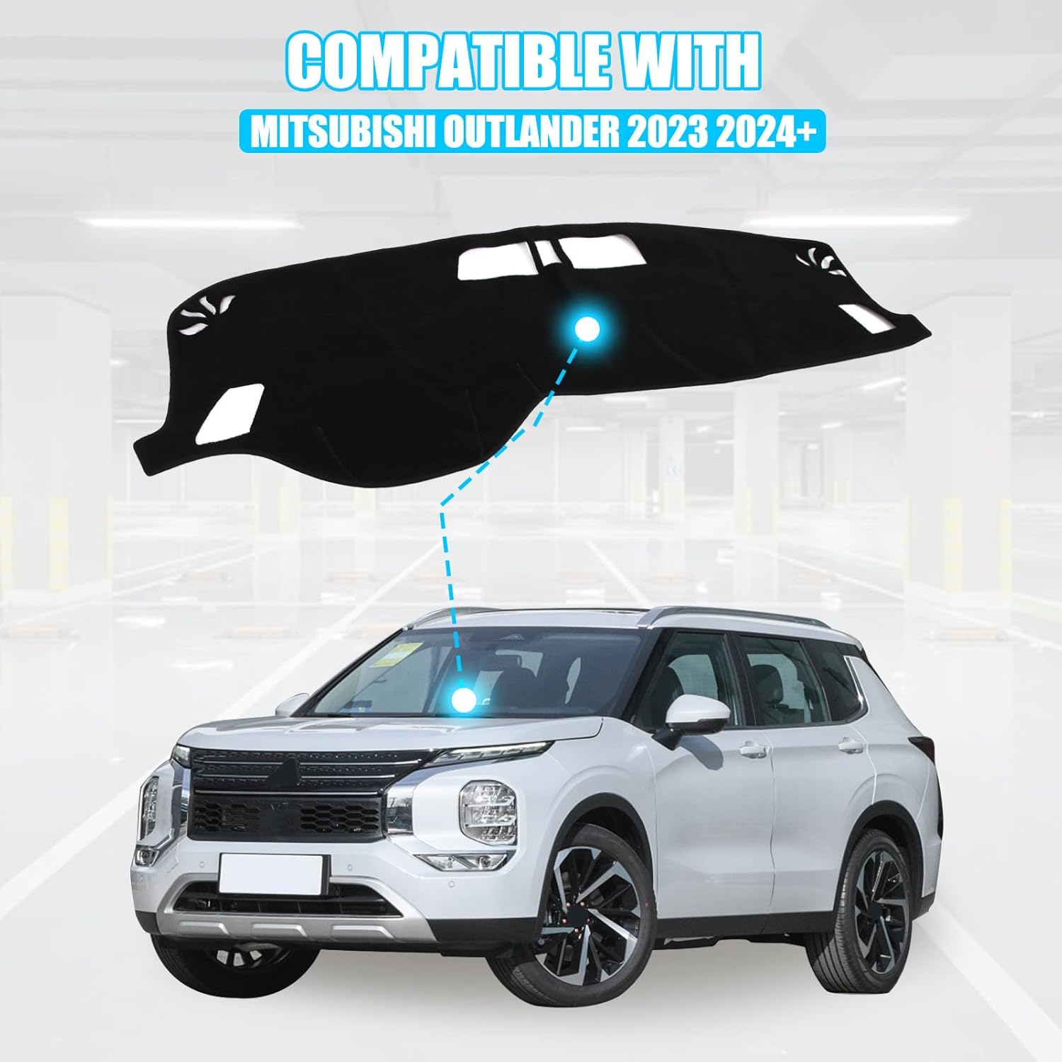 LLKUANG Dash Cover Mat Dashboard Mat Compatible with Mitsubishi Outlander 2023 2024 2025,Polyester Car Dashboard Cover Sun Shade Pad,Anti-Slip Dash
