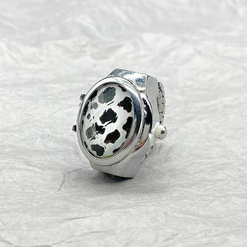 Finger Ring Quartz Watch Charm Opal Inlay Stainless Steel Elastic Band