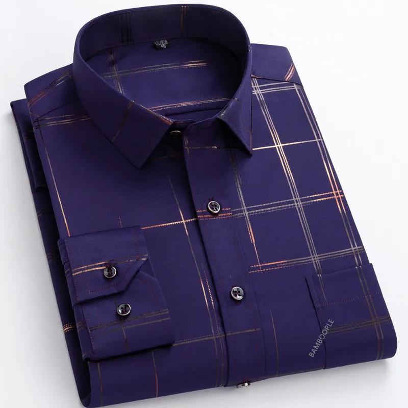 Men's Print Shirt Autumn Spring Long Sleeve Thin Non Iron Fashion Business Causal Social Anti-wrinkle Plaid Slim Fit Chemise Hom