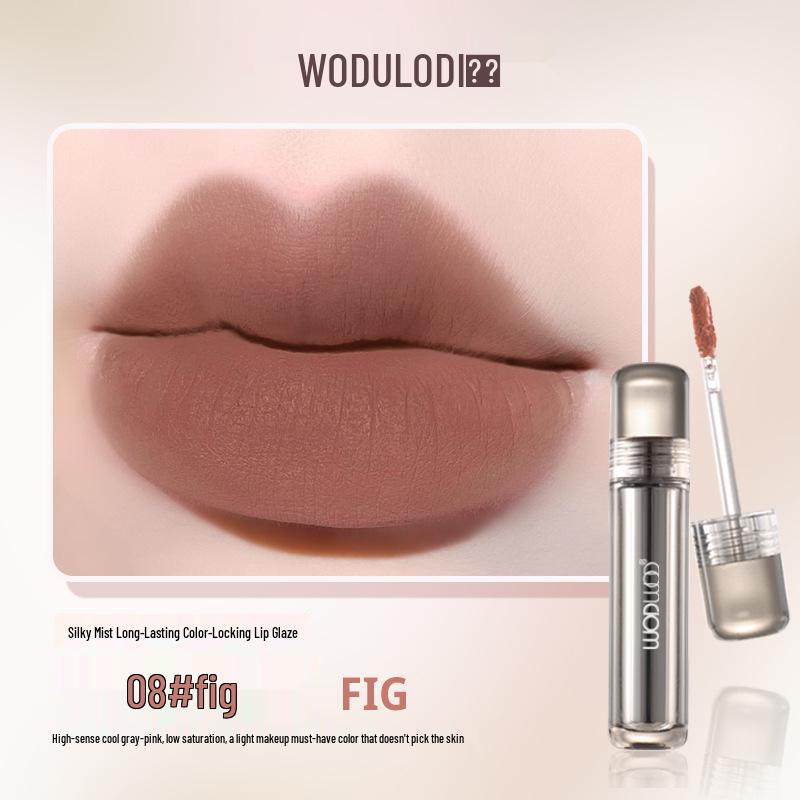 WODWOD Silk Mist Long-Lasting Hydrating Lip Glaze - Lightweight, Rich Color, and Cup-Proof Finish.