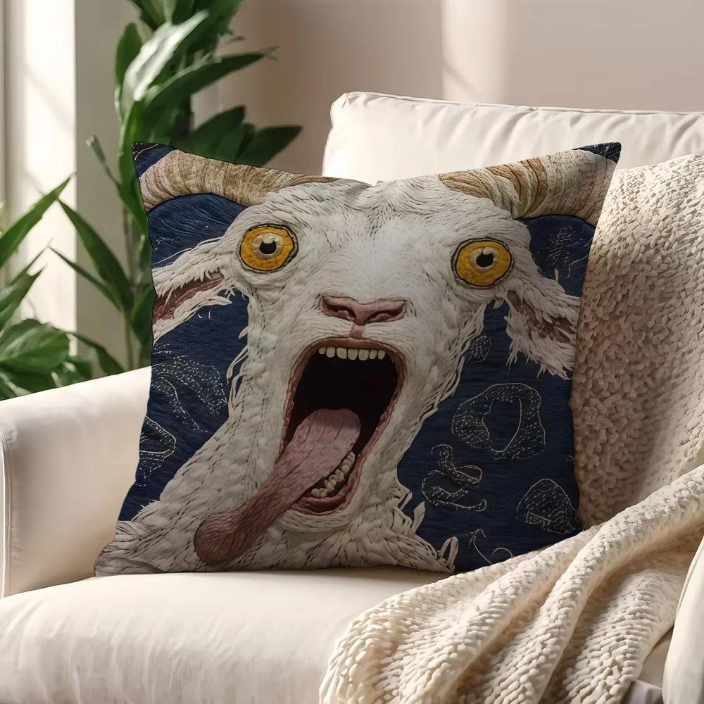 Soft Goat Face Cushion Cover, 2D Spooky Print With Nordic Design For Multi-Scene Home Office Car Decor