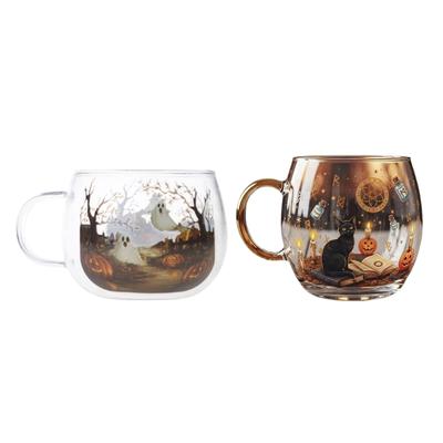 200ml Painted Glass Mugs With Festival Halloween Design Dishwasher Safe Party Tableware Glass Mugs For Daily Use
