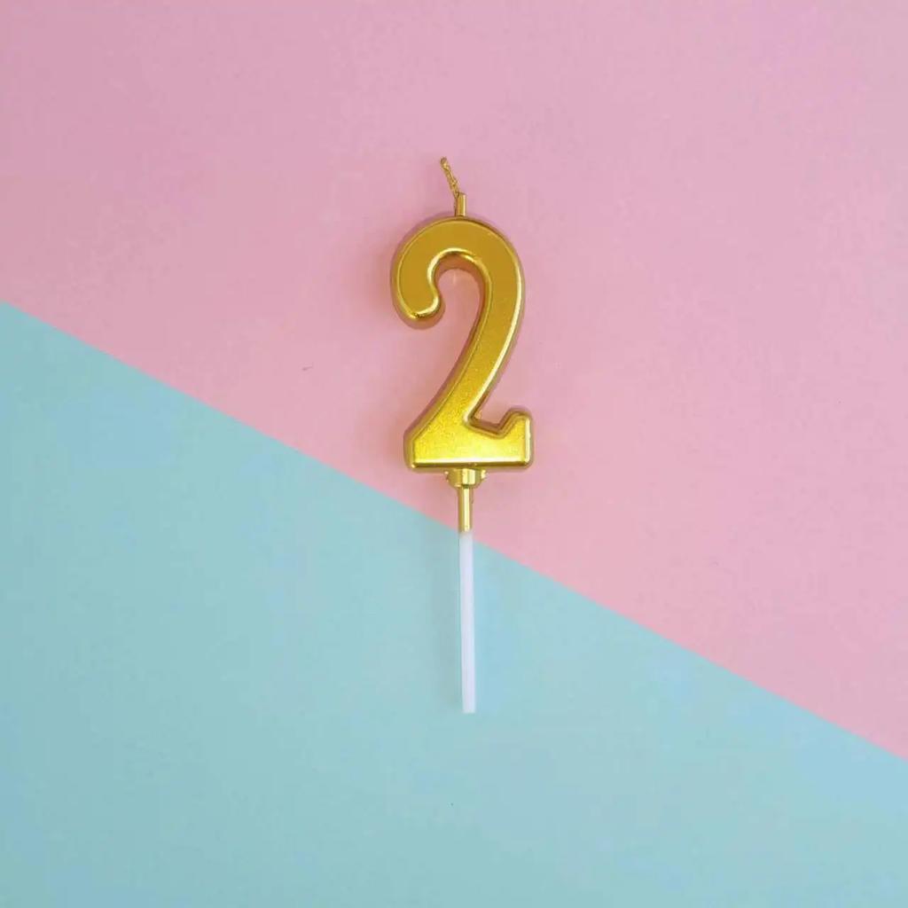 1pc Birthday Candle Golden Number Candle Smokeless Birthday Cake Party Baking Dessert Candle Plug-in Set